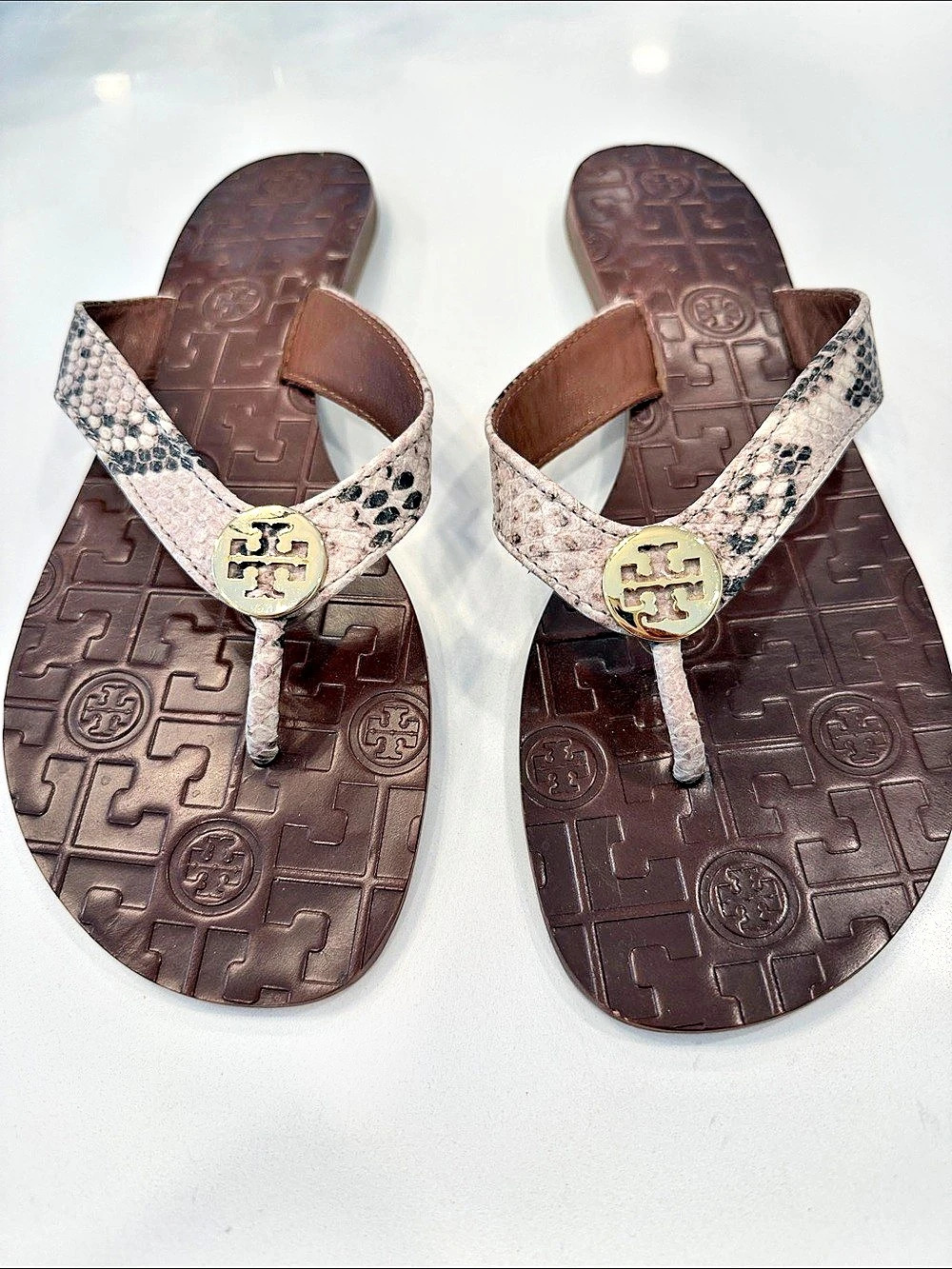 Tory Burch Miller Flip Flop Sandal Brown & White